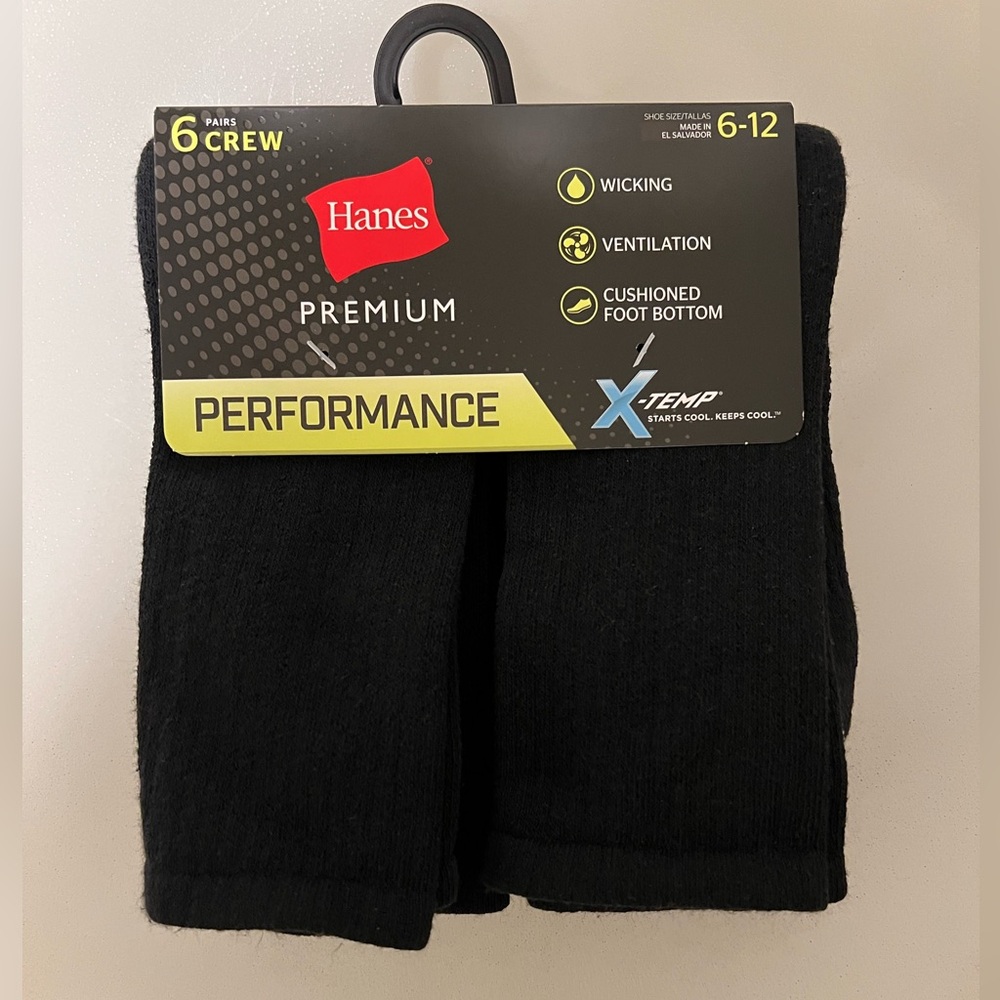 Hanes Premium Black Crew Performance Socks